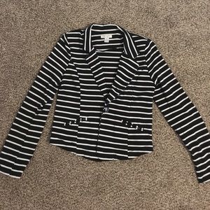 Knit black and white striped blazer