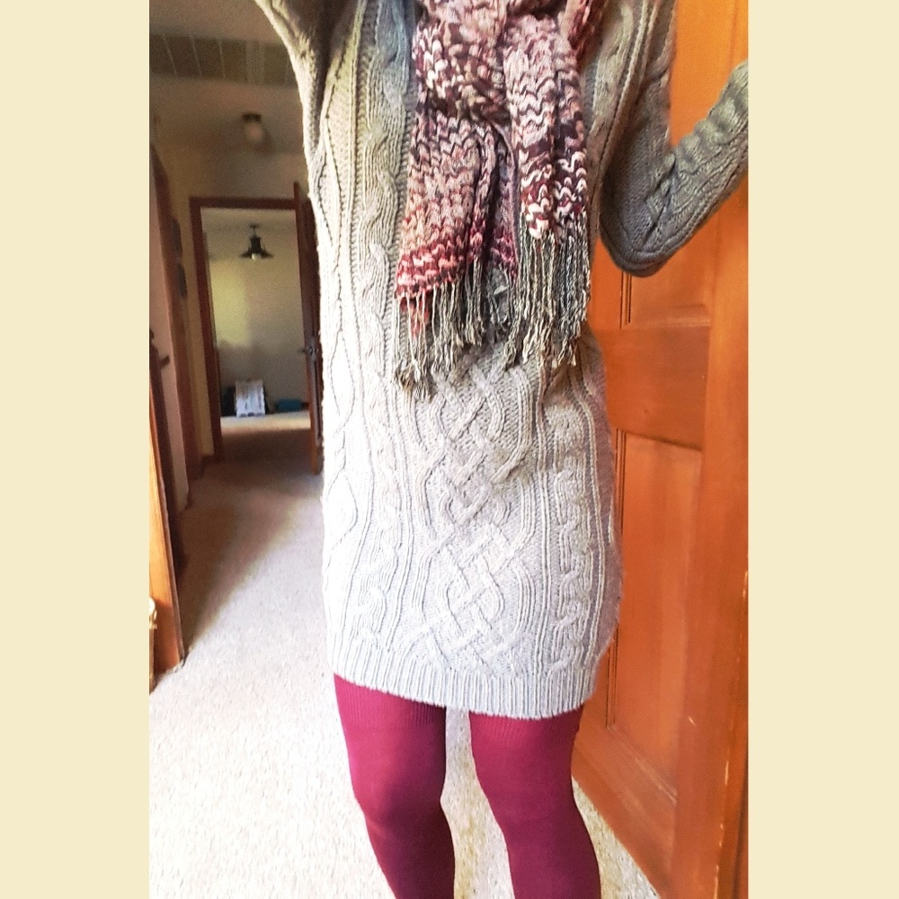 Beige knit sweater dress