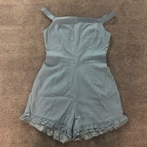 Lioness Chambray Romper W/ Ruffled Hem