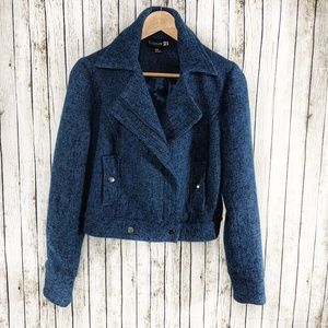 Forever 21 Blue Tweed Moto Jacket - M Forever 21 Blue Tweed Moto Jacket - M
