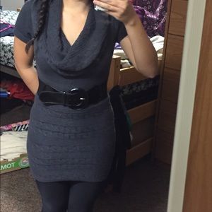 Purple-gray knit sweater dress