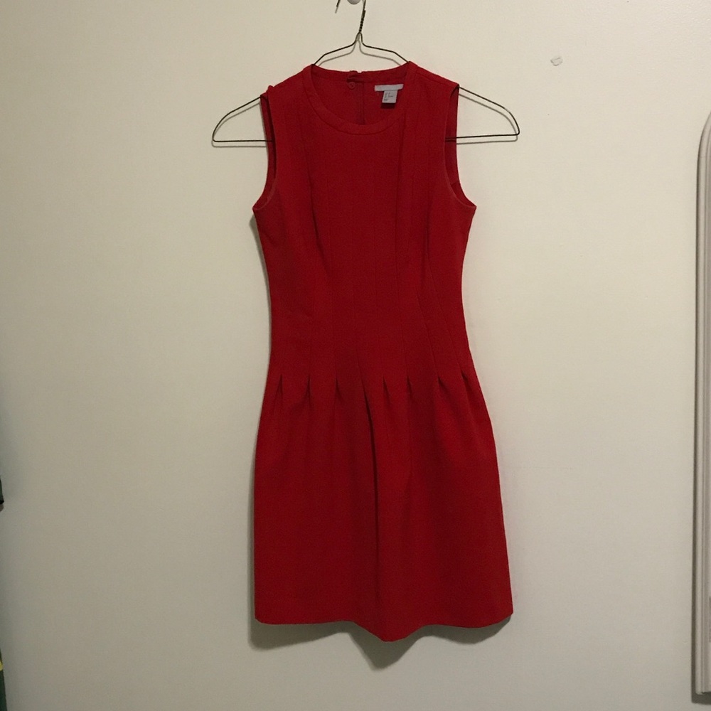 red pleated dress