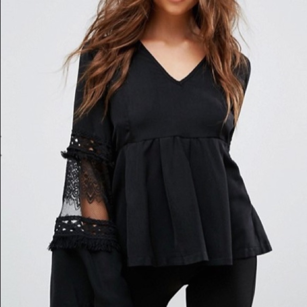Boohoo Lace Sleeve Blouse