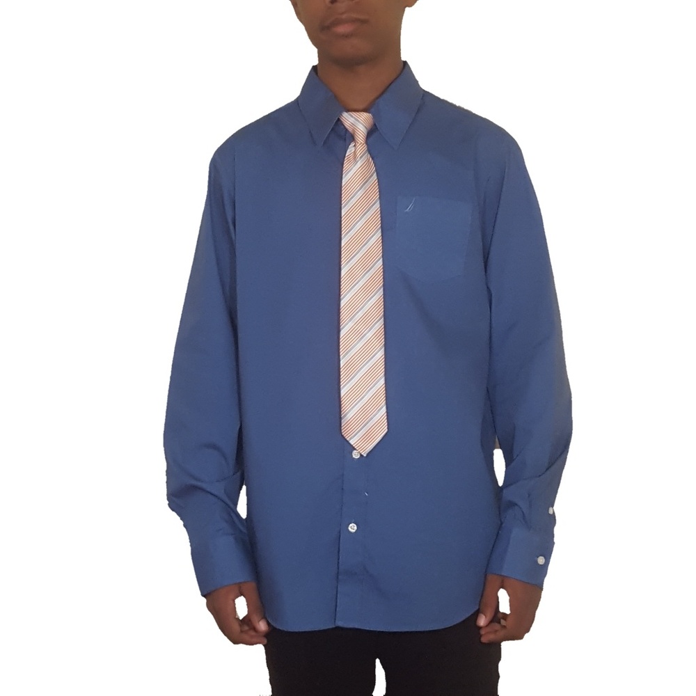 Nautica Boys Solid Broadcloth Shirt w/ Tie
