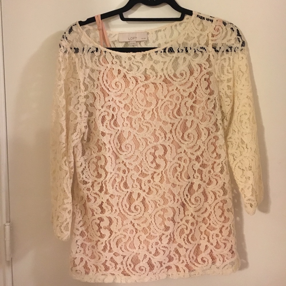 Sheer Lace top with pink camisole
