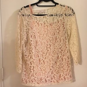 Sheer Lace top with pink camisole