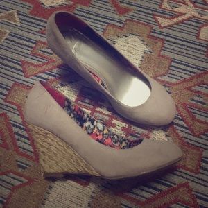 Fergalicious Taupe/Blush Faux-Suede Wedge