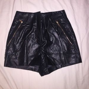 Black faux leather pleather high wasted shorts