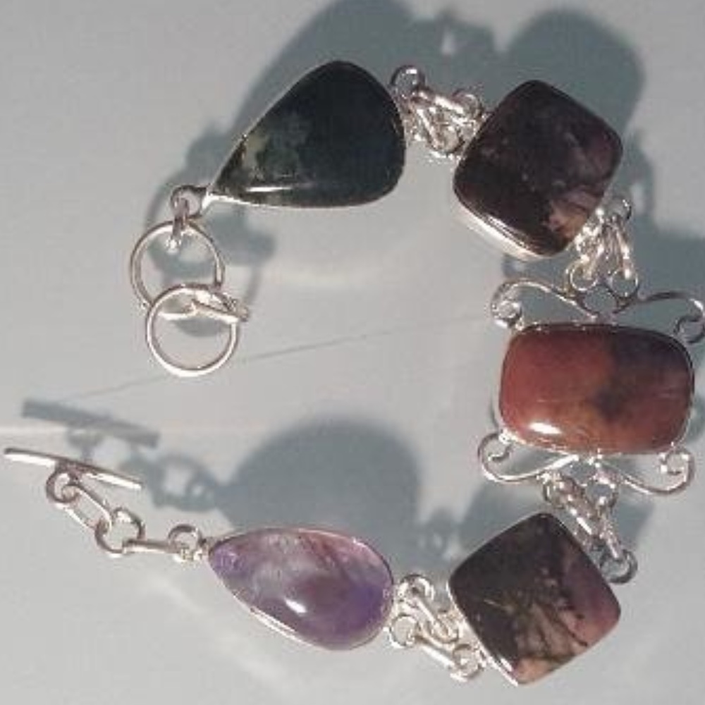 Bracelet silver germstone rhodonite amethyst