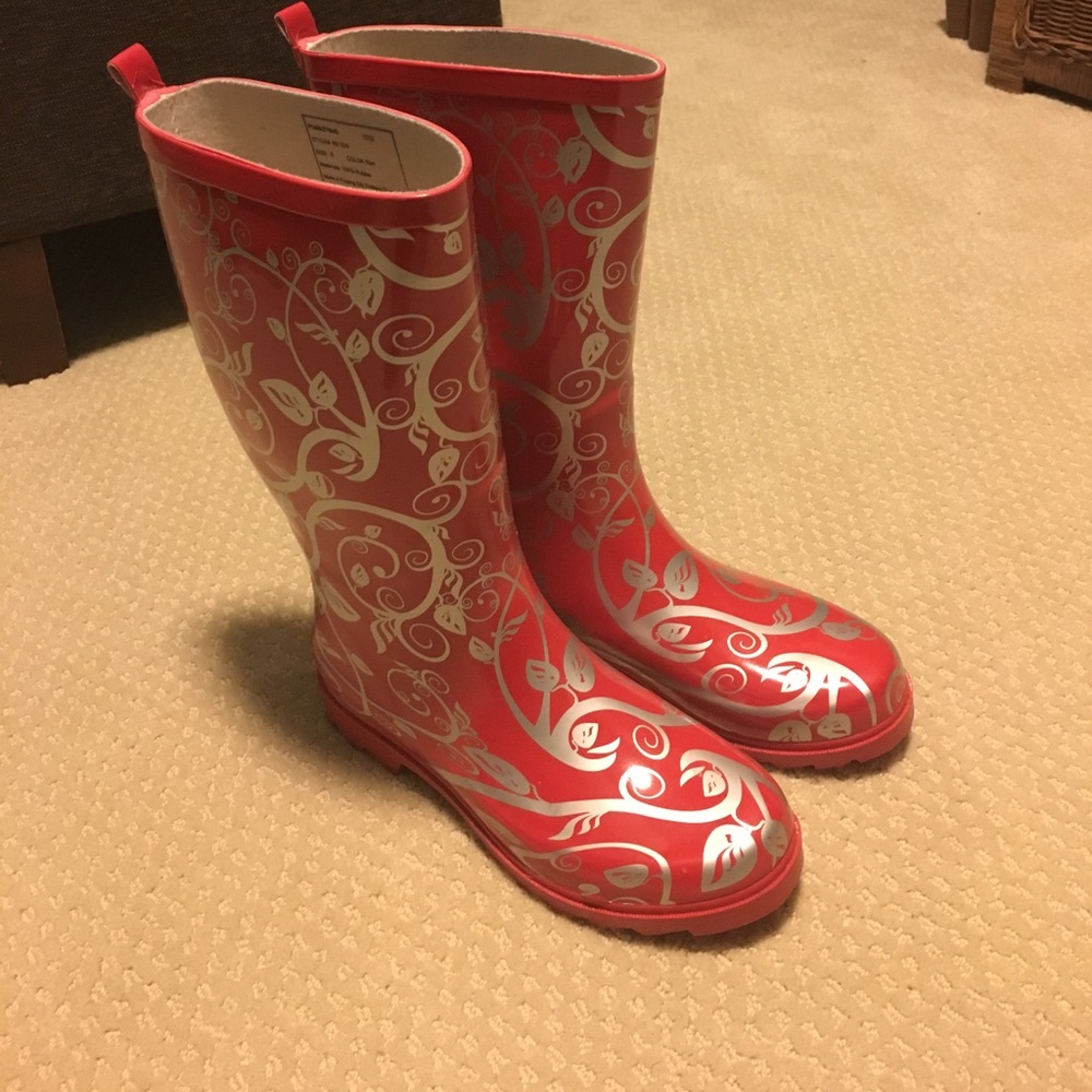Cute red and silver rain boots