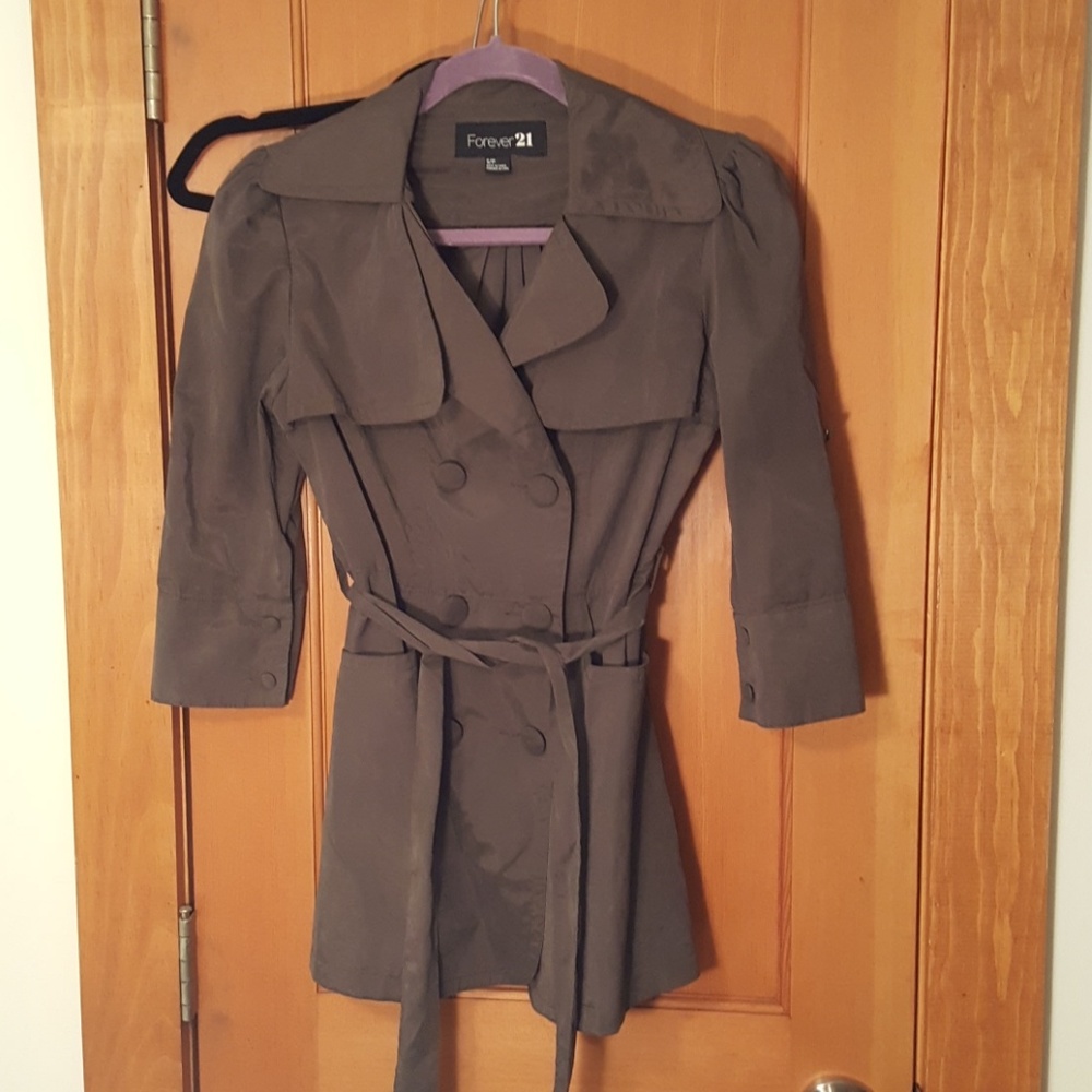 Forever 21 3/4 sleeve raincoat in charcoal/olive