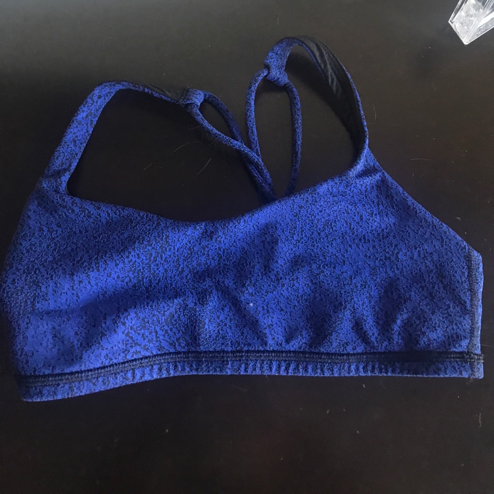 Blue and black sports bra