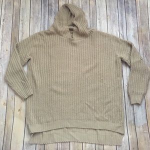 Tan Oversized Hi-Lo Hooded Knit Sweater L XL