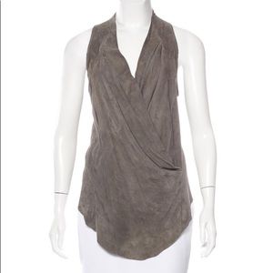 Grey Helmut Lang sleeveless suede top