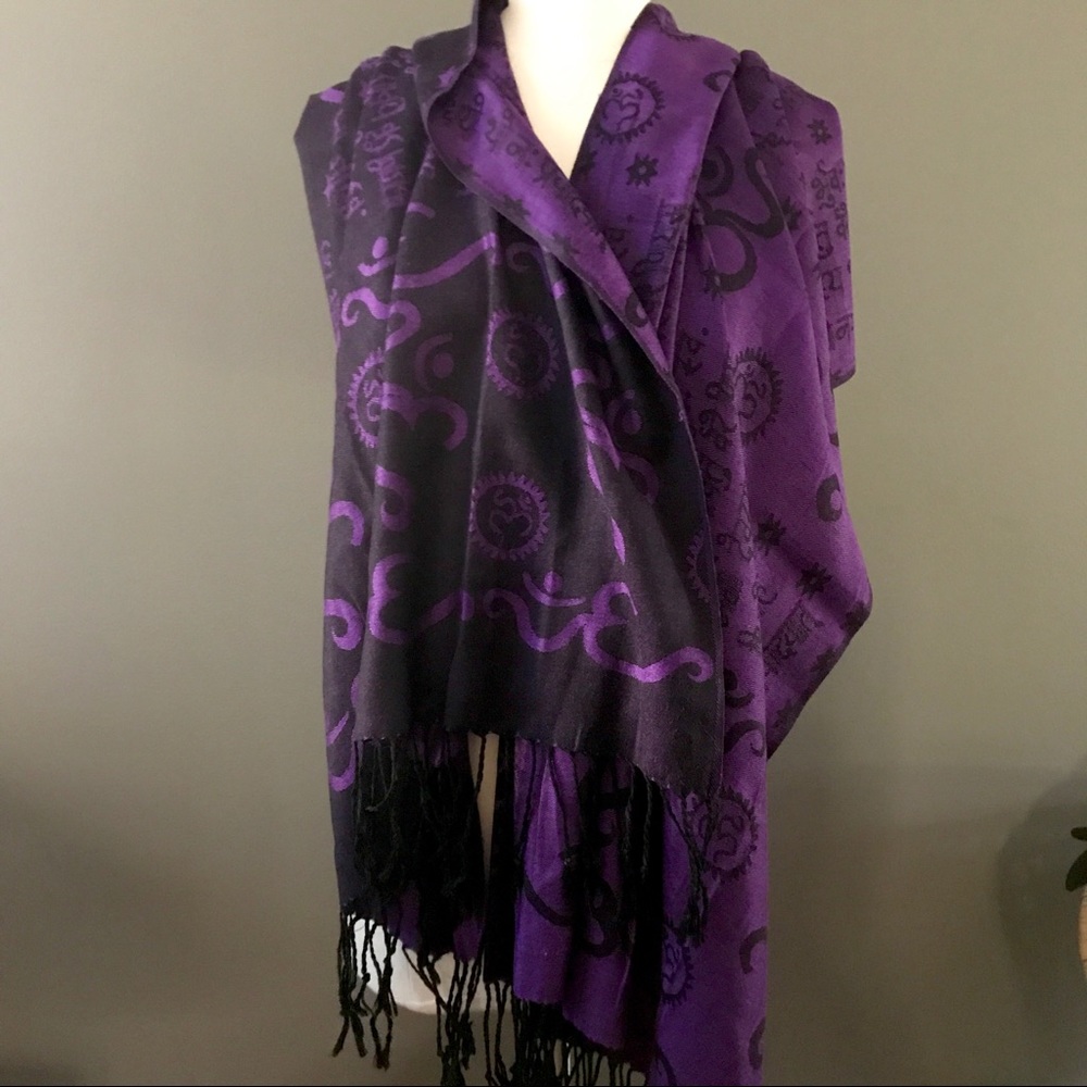 Purple & Black Pashmina with Om Symbols