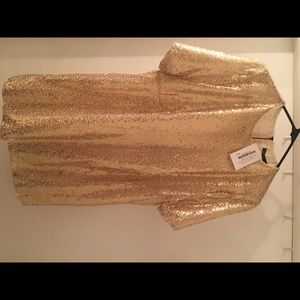 Gold Sequins Mini Shirt Dress