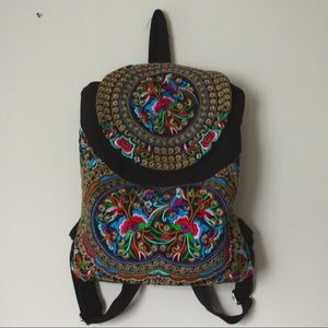 Embroidered Thai drawstring canvas backback
