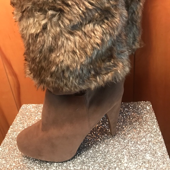 Shoes - NWT faux fur high heel boots