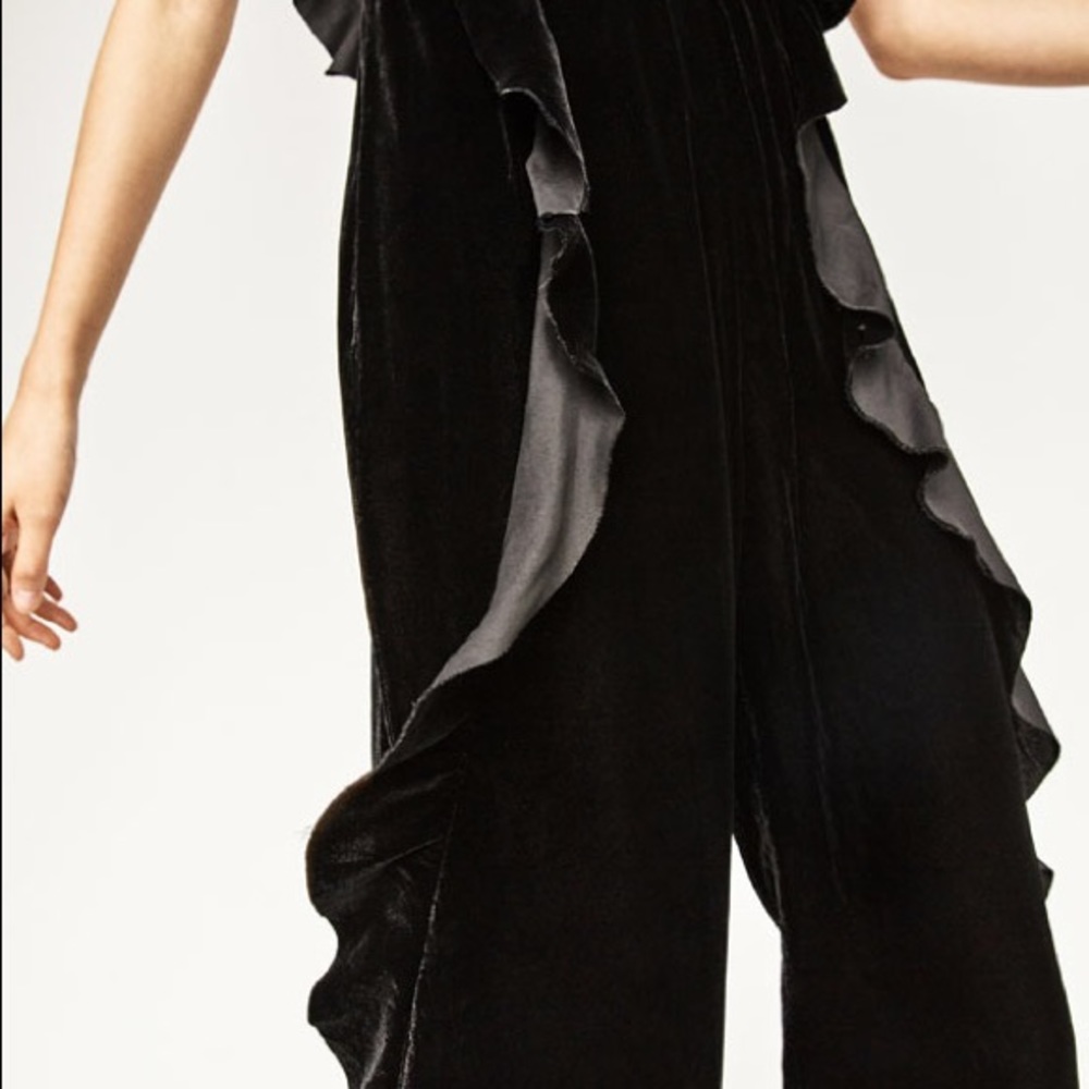 Zara Velvet Frill Pantsuit Jumpsuit - Picture 5 of 8