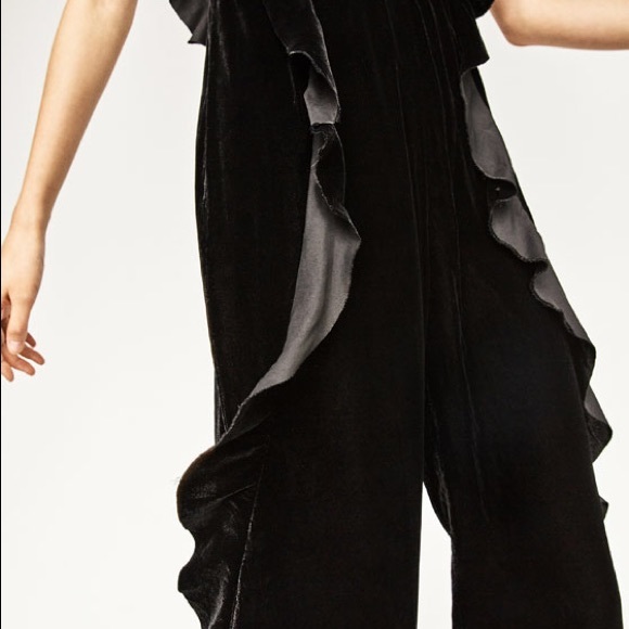 Zara Velvet Frill Pantsuit Jumpsuit - Picture 5 of 8