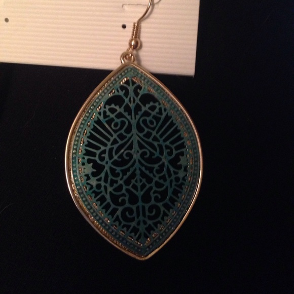 NWT Carole Inc. gold and blue long earrings - Picture 2 of 2