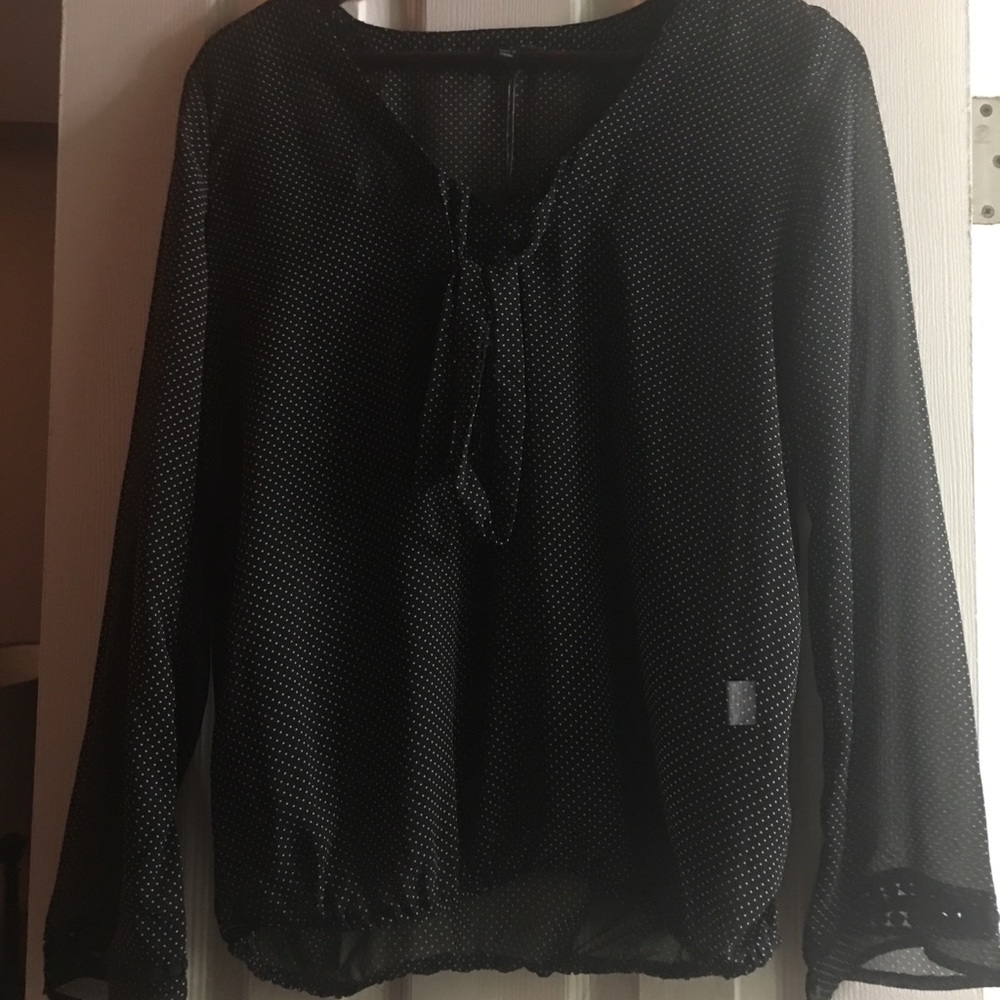 Harlow & Graham see through dotted tie blouse.