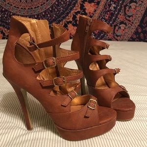 Brown leather heels size 6