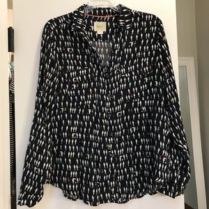 Navy Long Sleeve Bird Print Top - Anthropologie