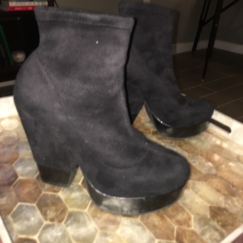 Black suede platform booties