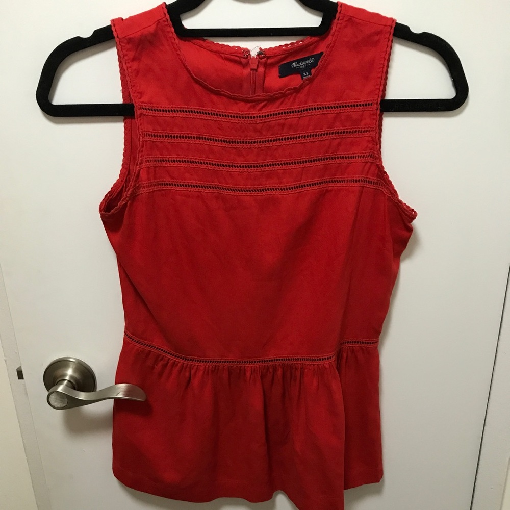 Madewell red peplum top xs