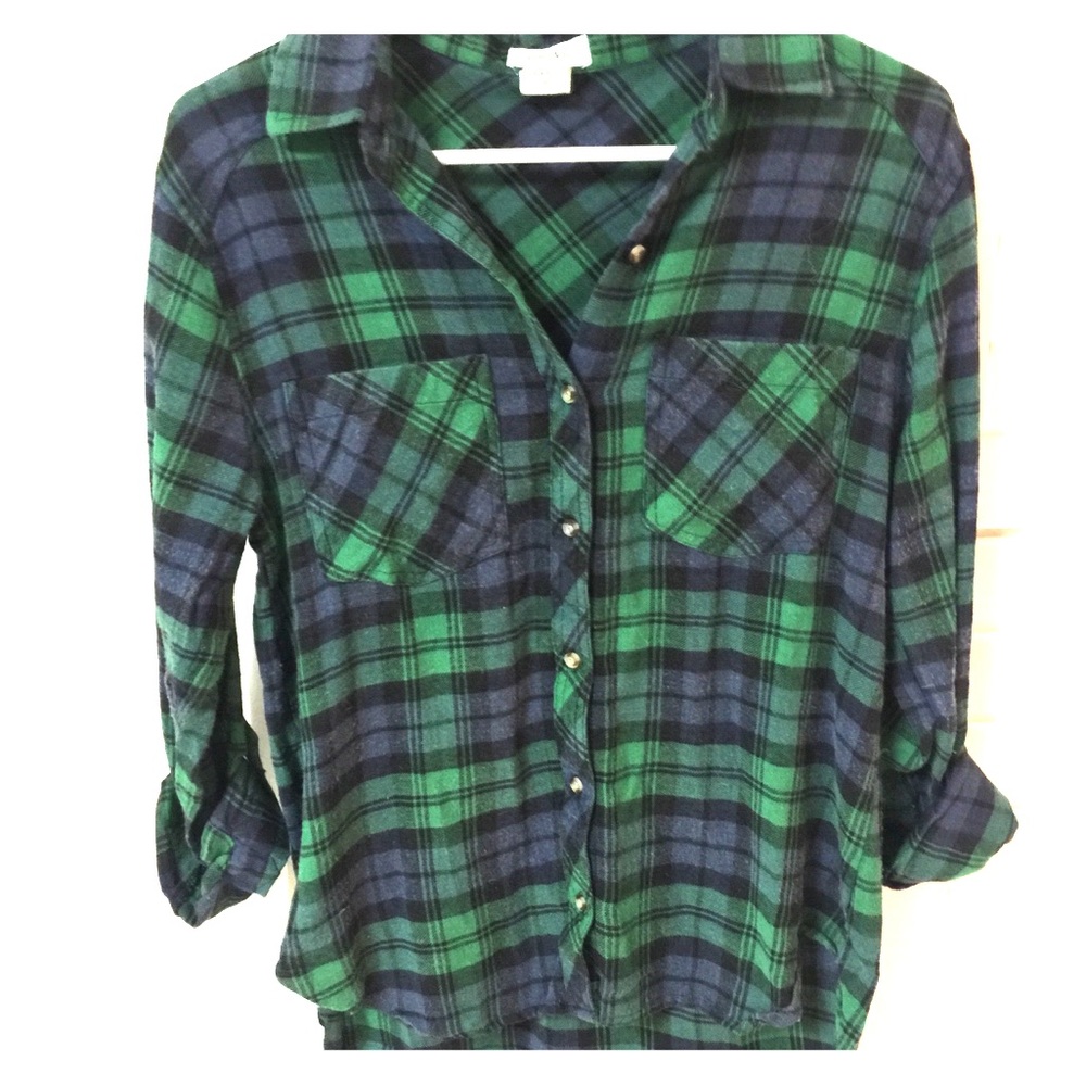 Green and blue button up