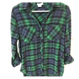 Green and blue button up