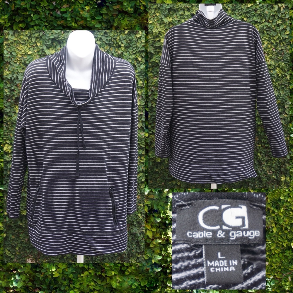 (L) Cable & Gague striped turtleneck, cowl