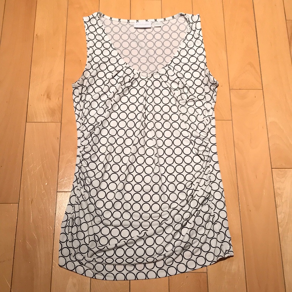 New York and Co White Polka Dot Sleeveless Blouse