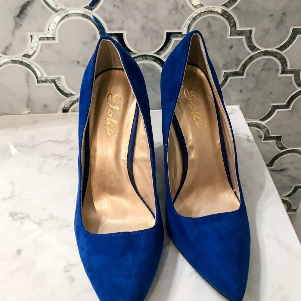 High Heel Blue Suede Wedges