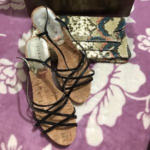 Guess by Marciano Cork Black Strappy Sandals
