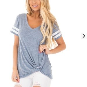 Blue white striped cap sleeve with twist