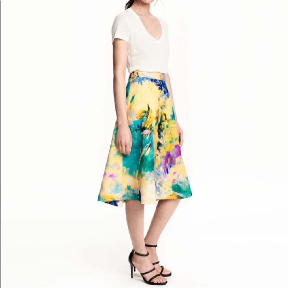 H&M watercolor midi skirt