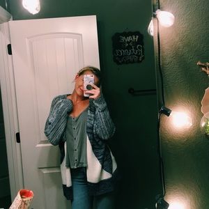 White and blue cardigan 💫