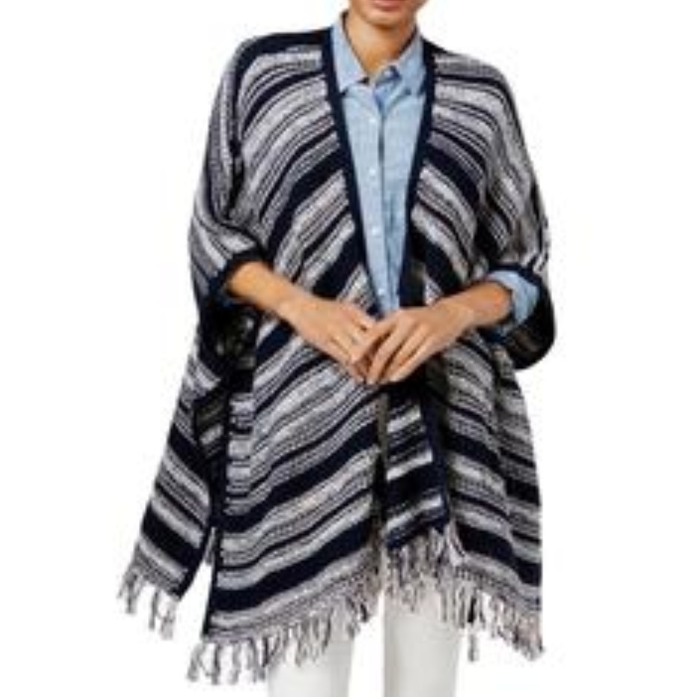 Tommy Hilfiger Womens Marled Striped Poncho