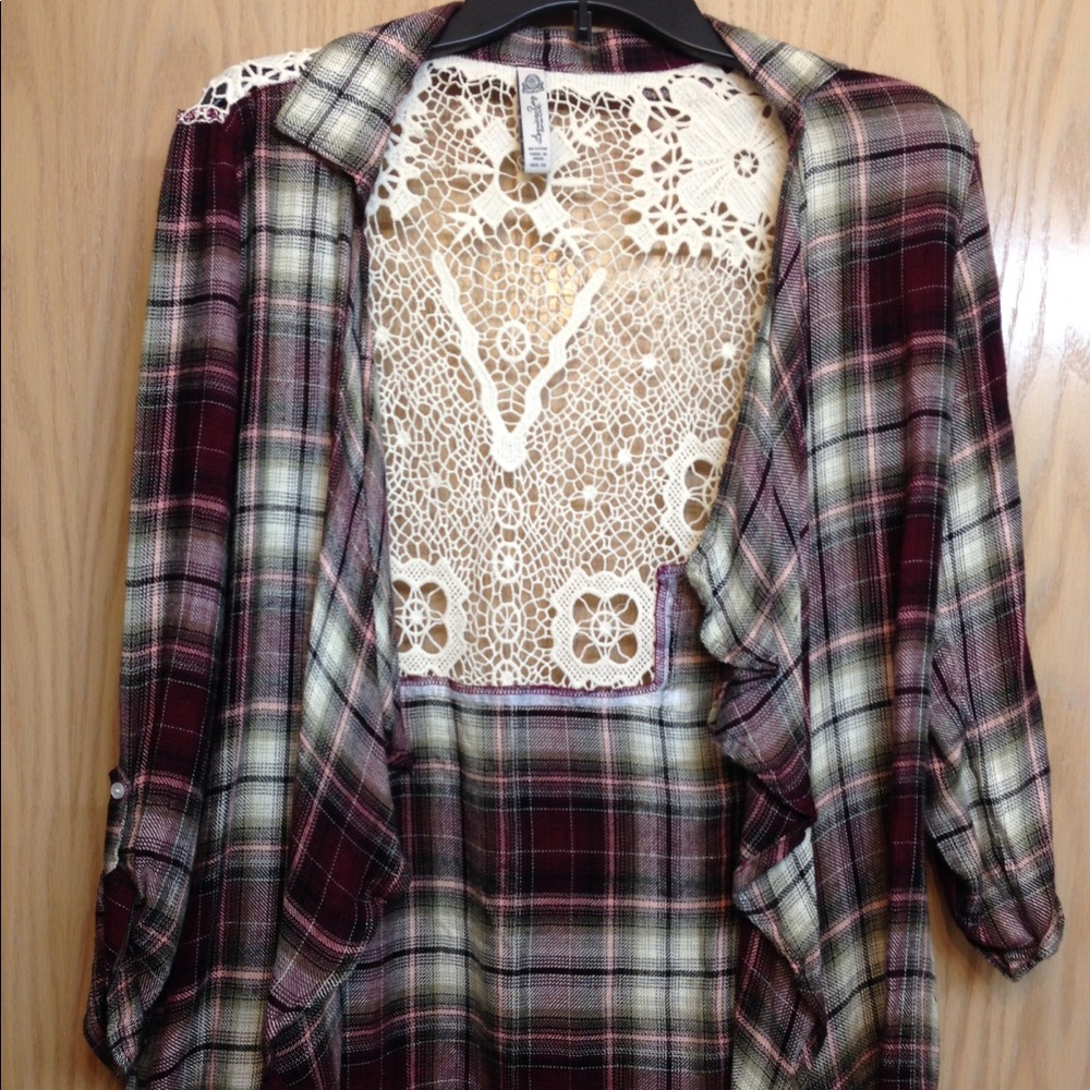 American Rag flannel cardigan kimono red