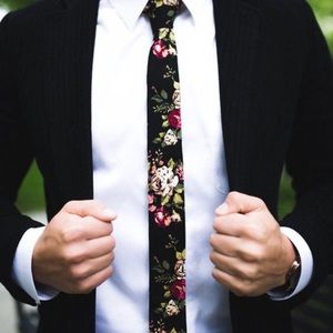 Black floral tie