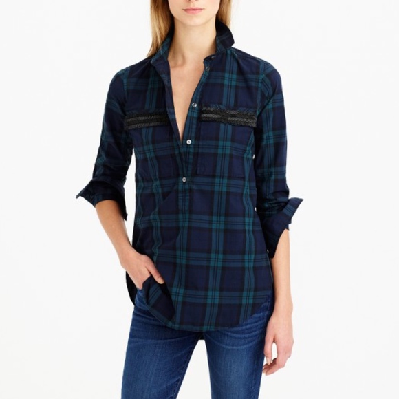 J. Crew Tops - J. Crew Beaded Chevron Plaid Pullover