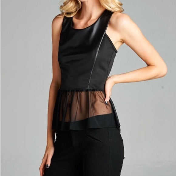 SALE Faux leather mesh peplum top - Picture 2 of 4