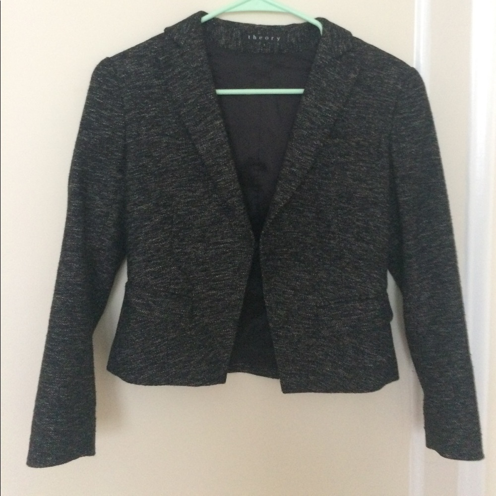 Theory Gratian cropped charcoal tweed blazer