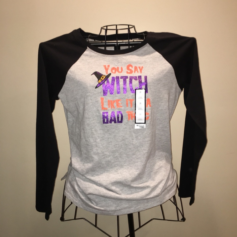 Halloween gray black witch long sleeve tee