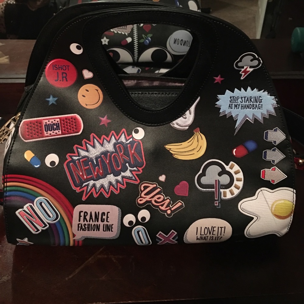 Black leather word bag