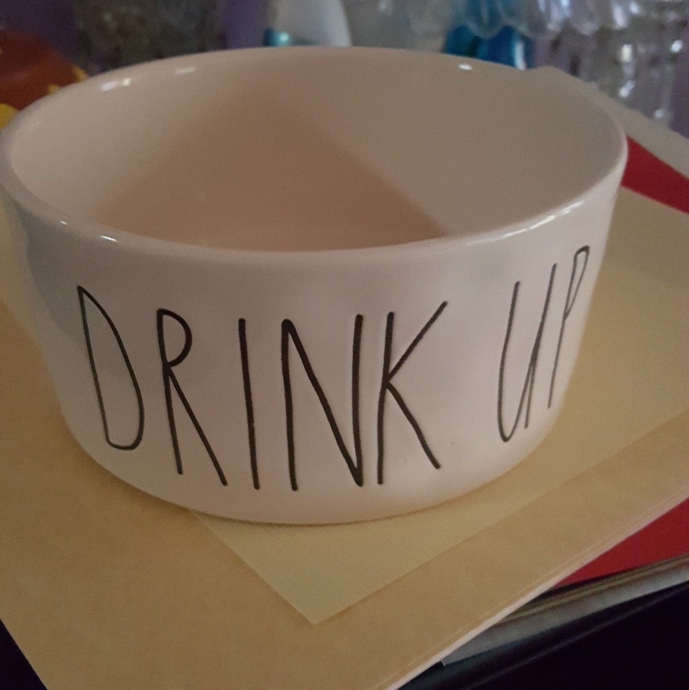 Rae Dunn dog bowl new LL DRINK UP