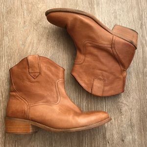 Honey Brown Leather Short Ankle Booties 7