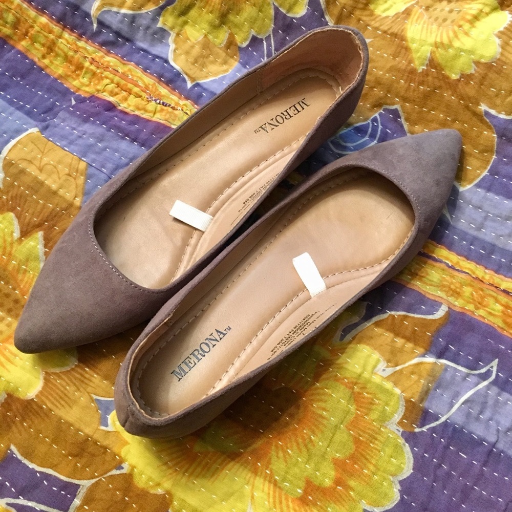Gray suede flats